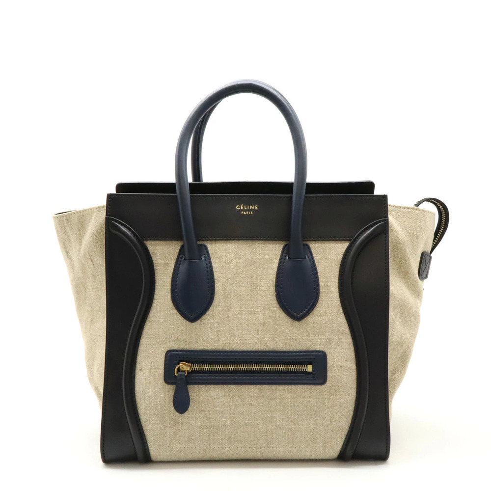 Celine Luggage Tote Shopper Tote Bag Handbag Leather Beige Cream Black Navy Blue